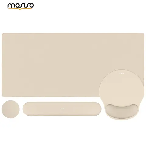 MOSISO Ergonomic Keyboard Wrist Rest Desk Accessory Set - Work Accessories, Office Gadgets for Gamers, PC; Neoprene Cloth 17.32x3.15in Large Pad, 3.9in Curved Edge Circular Mouse Pad, 9.65x8.66in Non-Slip Silicone-Lined Minimalist Coaster