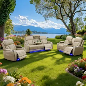 A Ainehome Beige Breathing Leather 3-Piece Living Room Recliner Sofa set A Ainehome Beige Breathing Leather 3-Piece Living Room Recliner Sofa set