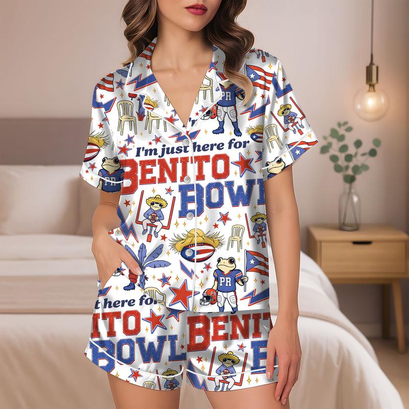 Benito Bowl Pajamas, Funny Graphic Football Fan PJS, Halftime Show Pjs, Big Game Fan Pajamas