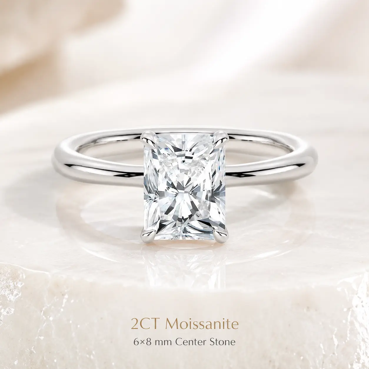 Women's 2CT Emerald Cut Moissanite Solitaire Ring, 6×8mm S925 Sterling Silver 4-Prong Minimalist Engagement Promise Wedding Ring ray engagement ring