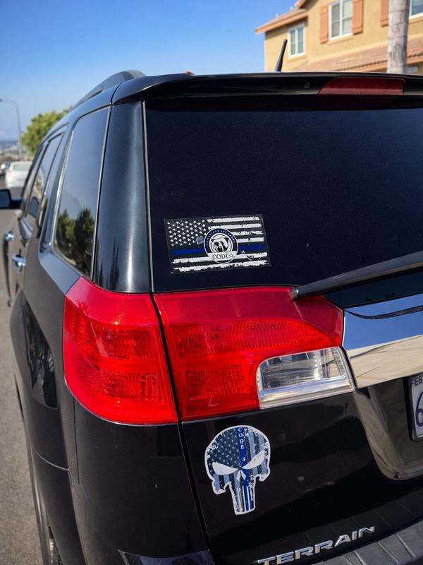 1 Piece Code 4 Thin Blue Line Sticker 6X3" (Free Red Card) Humanizing the Badge Bumper Decal for Police Support Car & Truck Decoration