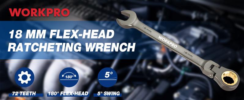 #JumpstartSale WORKPRO Ratcheting Combination Wrench, Cr-V Constructed, Nickel Plating, 72-Teeth, 12 Point Design