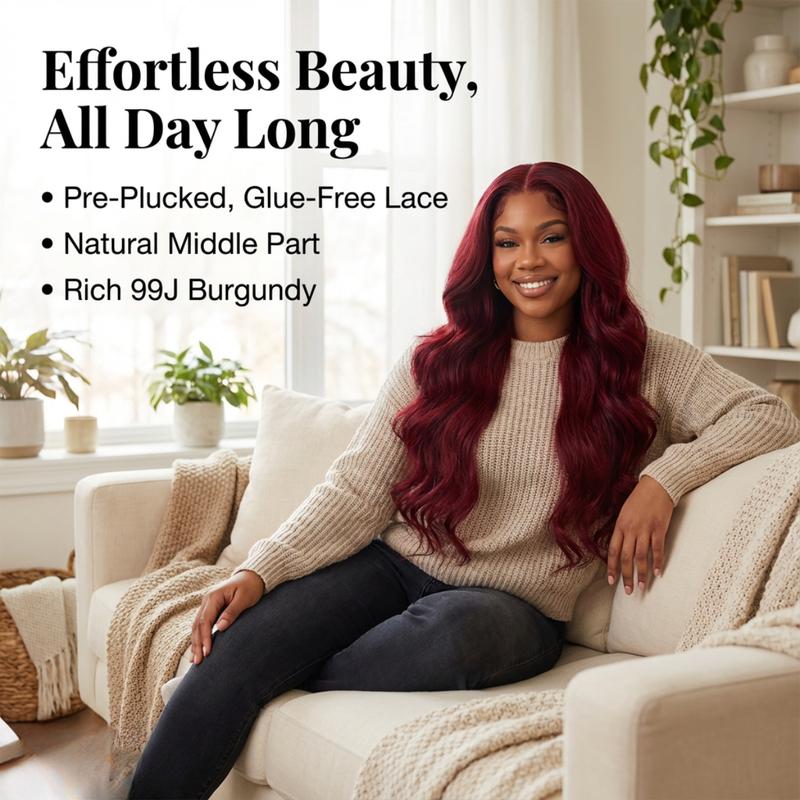 [Hot] Suntuhair 5x5 Lace Wear and Go Glueless Wigs Body Wave Human Hair Burgundy Dark Red Hair 99j Wig Lace Front Wigs 100% Human Hair Upgraded No Glue Closure Wigs Human Hair for Women 20-32 Inch