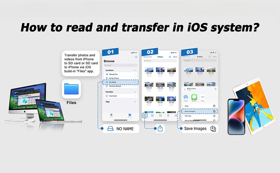 2-in-1 Card Reader, Lightning & USB-C SD/TF Card Adapter, Dual Slot Multi-Card Reader, Plug & Play for iPhone Samsung Xiaomi