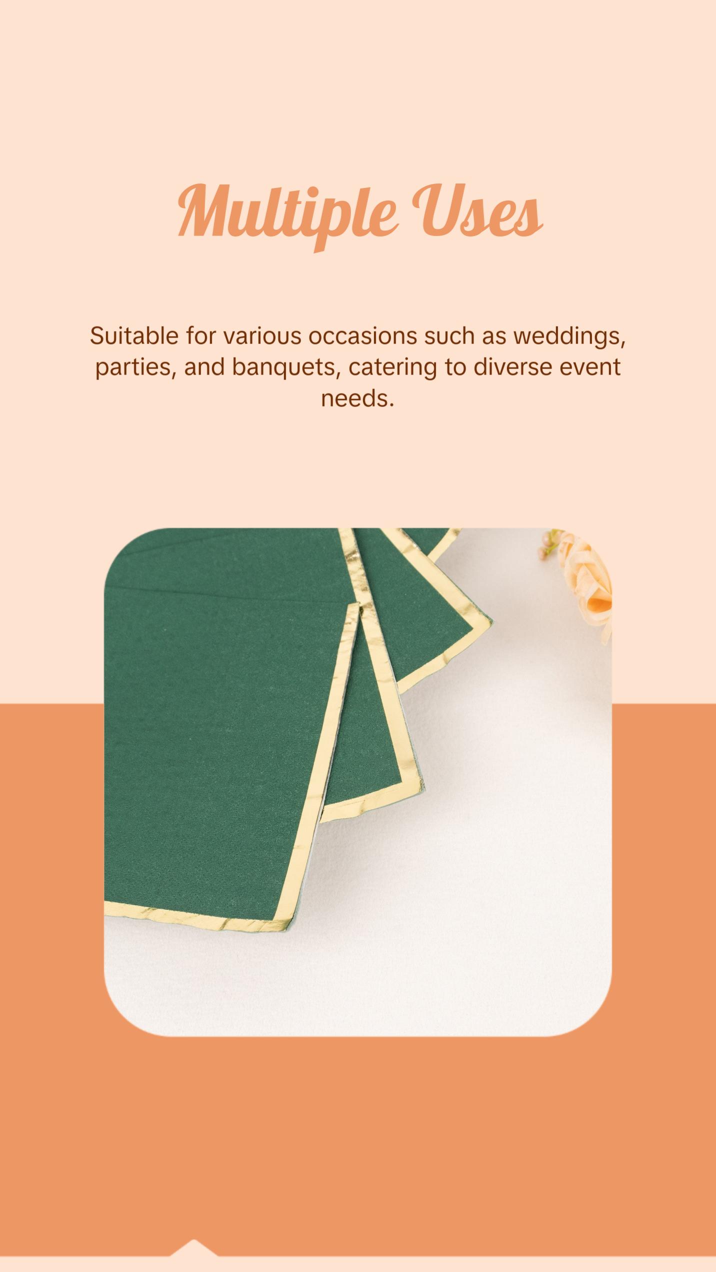 50 Pack 2 Ply Soft Hunter Emerald Green With Gold Foil Edge Dinner Paper Napkins, Wedding Cocktail Beverage Napkins