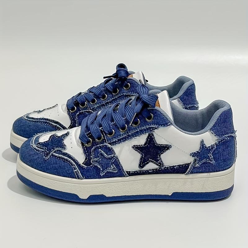 Women's Lightweight Breathable Vintage Star Patterned Casual High Top Sneakers Non Slip Sole Four Seasons Skateboard Running Shoes Black