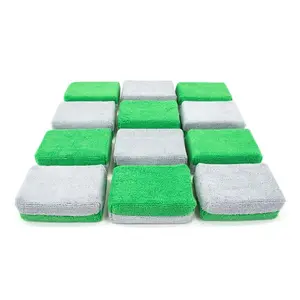Thick [Saver Applicator] Terry Microfiber Coating Applicator Sponge with Plastic Barrier  - 12 pack