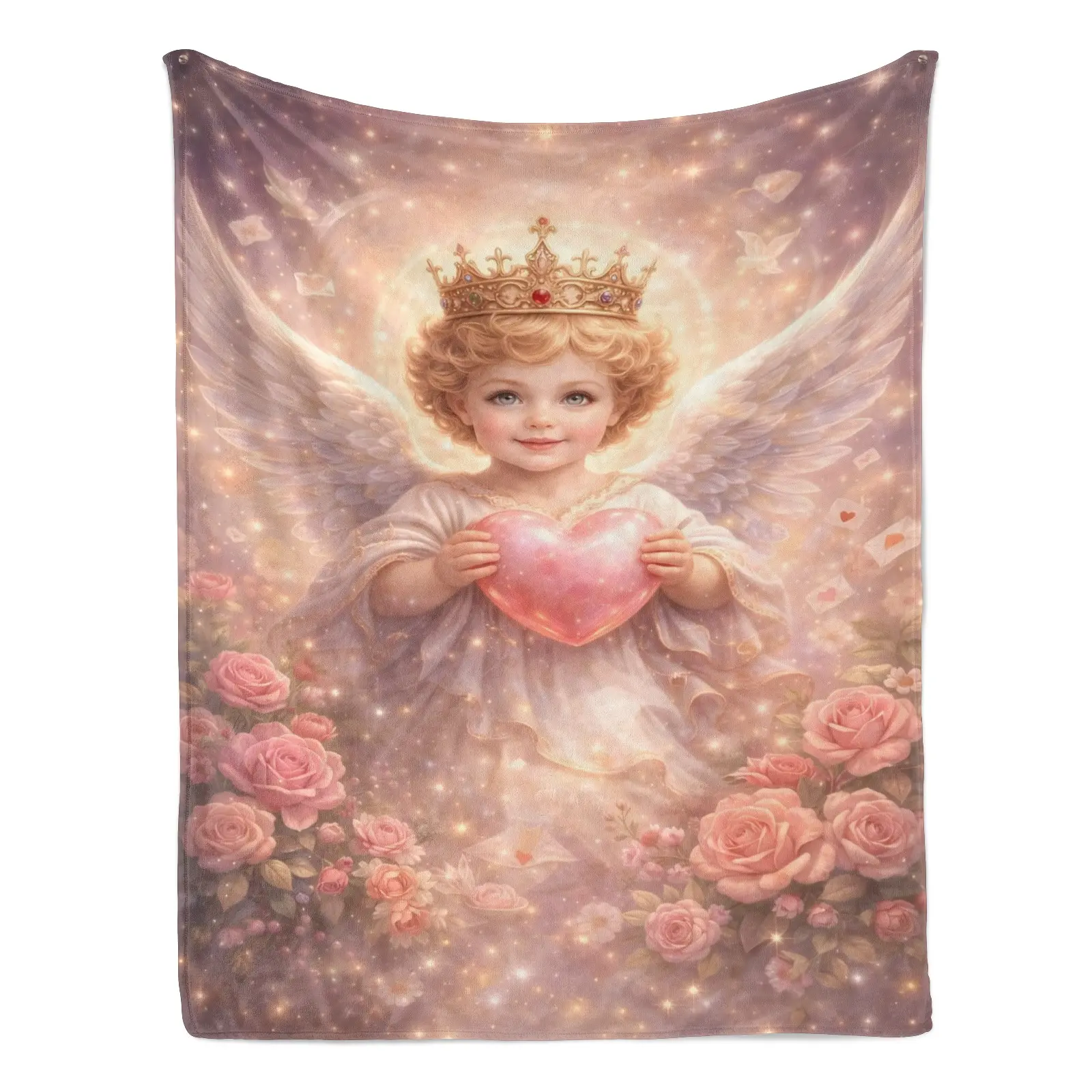 Angel Lover Gift Soft Cozy Flannel Blanket Dreamy Pink Angel with Heart & Roses Plush Throw Warm Fuzzy Bedroom Sofa Blanket Perfect Gift for Women Girls for Birthday Holiday Home Decor