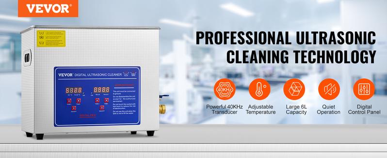 VEVOR Commercial Ultrasonic Cleaner 6L Professional Ultrasonic Cleaner 40kHz with Digital Timer&Heater 110V Excellent Cleaning Machine for Watch Instruments Industrial Parts Excellent Cleaner Solution