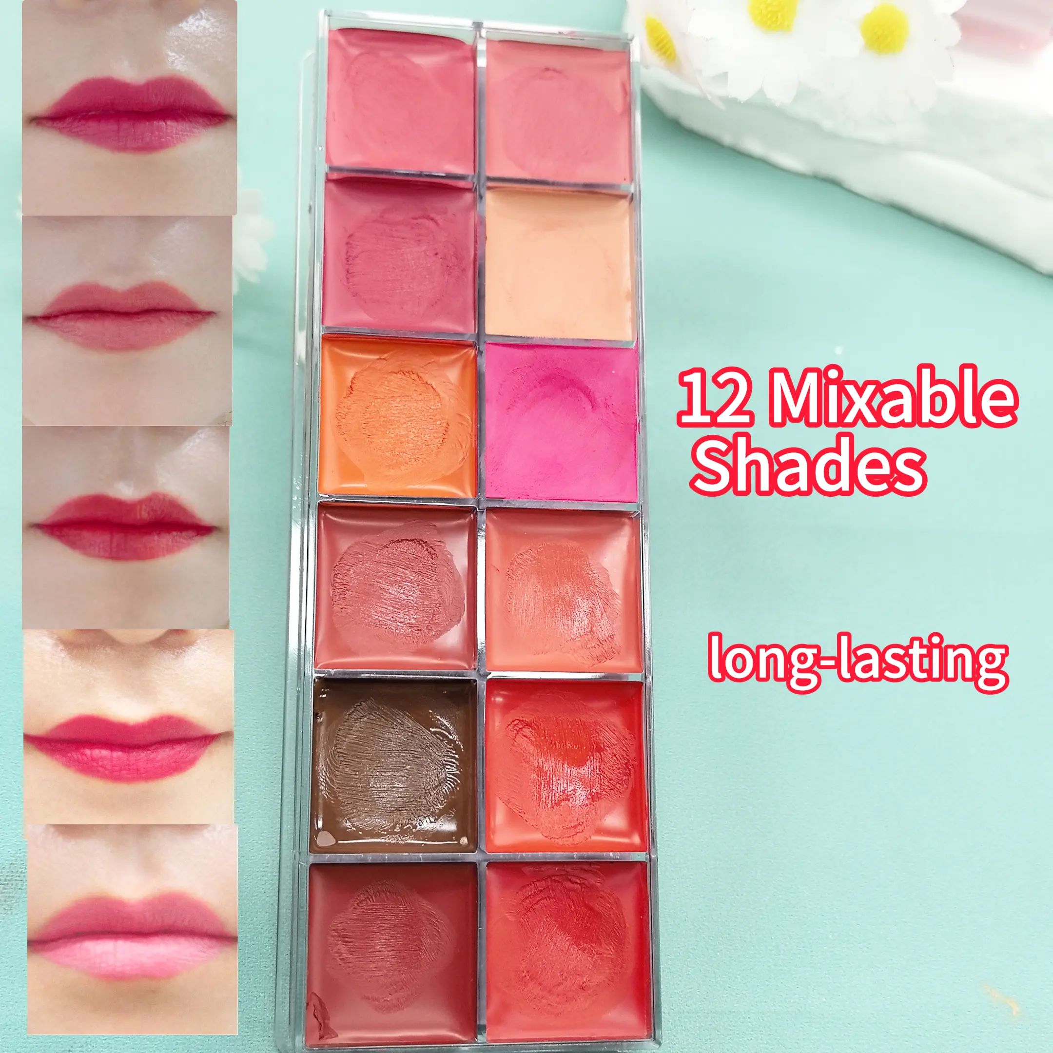 12-Shade Matte Lip Mud Palette Assorted Makeup Sets - Long-Lasting Velvet Tint Cream, Basic Cosmetics Set with Mirror, All-in-1 Gift for Everyday & Parties