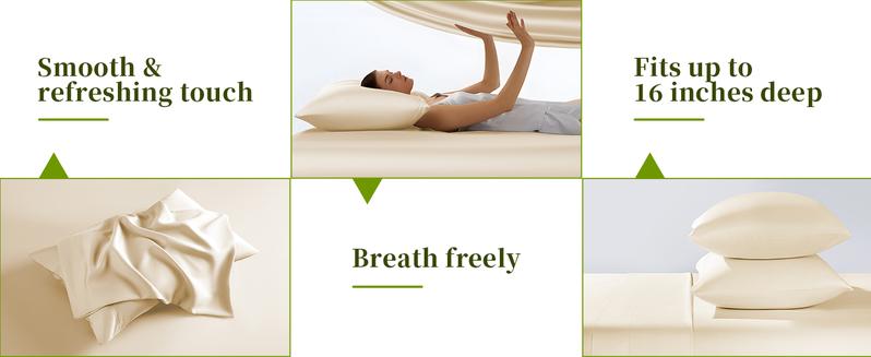 Shilucheng Natural Bamboo Bed Sheet Set- 4/6 Pc Silky Smooth & Cooling, 16" Deep Pocket, Anti-bacterial & Mite-resistant, Hotel Luxury Pillowcase Fabric