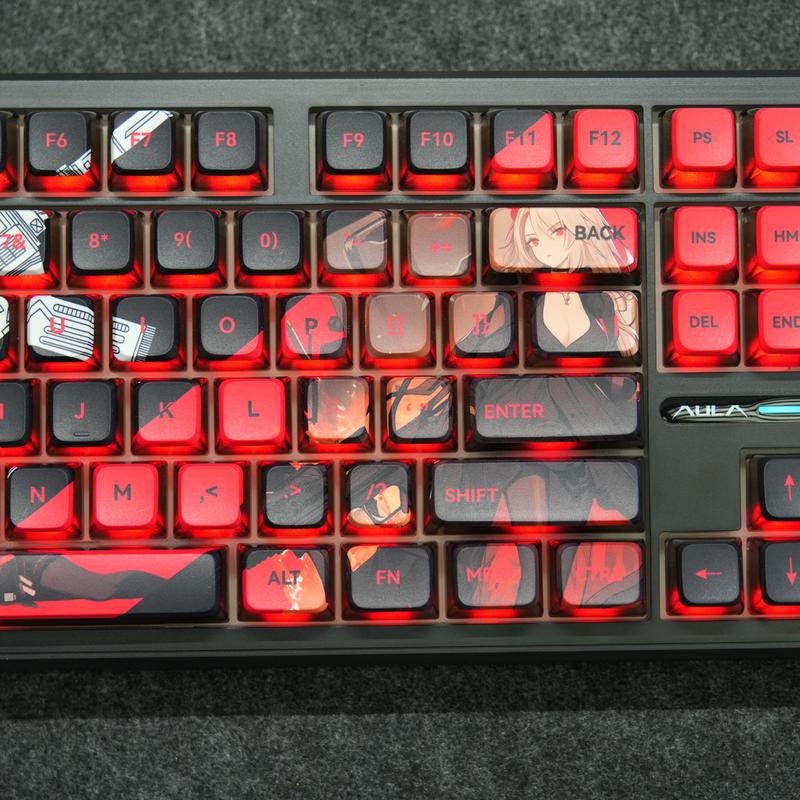 Aula Phantom Heat OEM Pudding Keycaps 119 Keys | Red & Black PBT+PC Backlit Keycap Set for 61/68/75/87/98/104 Layout Mechanical keyboard Includes Compatibility Keys 5-Side Dye-Sublimated Legends 4-Side Black Translucent Pudding Design Gaming Accessoies
