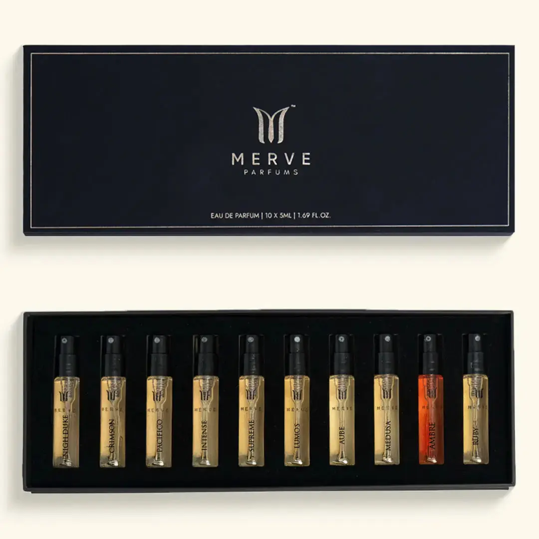 Merve Discovery Box Paris Chapter | 10 Perfume Samples 5 Women & 5 Men | Floral, Amber, Fruity, Citrus, Spicy, Aquatic | Long Lasting 12+ Hours | Eau de Parfum | Vegan & Cruelty Free | Gift