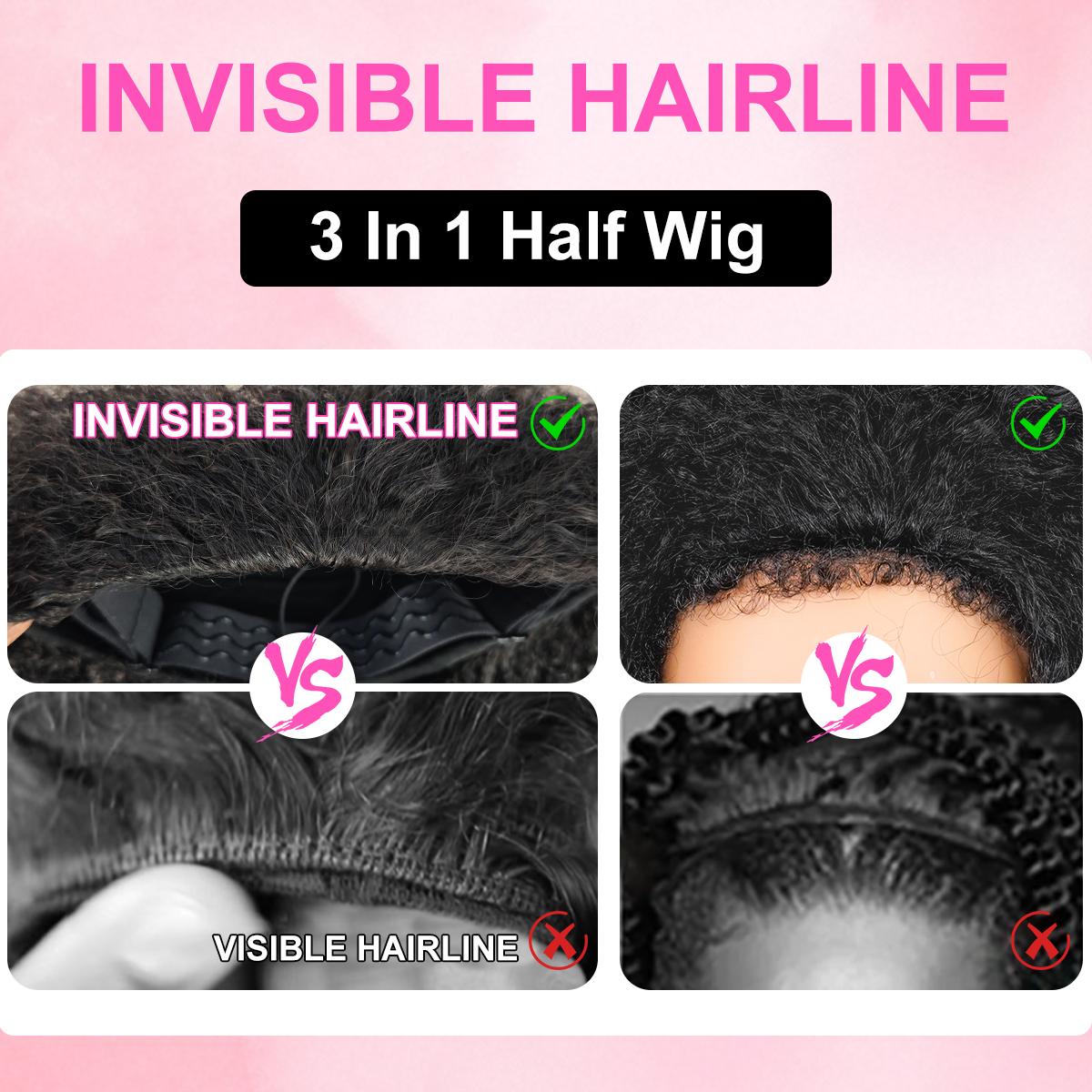 [Wear Go Half Wig] BGMgirl Burmese Curly Wear Go Spiral Curly Ends Half Wig Invisible Hairline Draw-string Cap Seamless Flip Over Locs Style Human Hair Wig Beginner Friendly Vacation Hair Updo Down Style TikTokShopBlackFriday