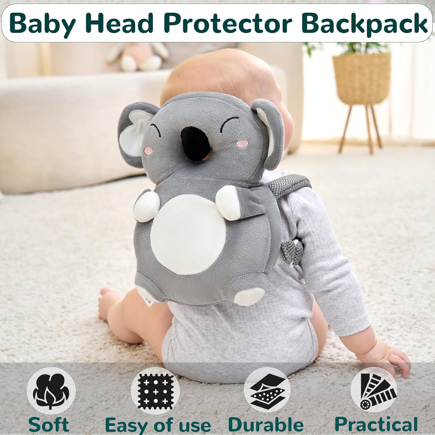 Baby Head Protector Backpack for Falling Crawling and Walking Toddler Essentials Harness Infant Koala Toys Helmets Baby Christmas Gifts Essentials Must Have Stuff Items for 0.5-2 Years