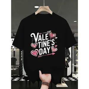 Men's Heart Arrow Graphic Tee - Menswear Round Neck Short-Sleeve Streetwear Top, Love-Themed Valentine's Day Casual Must-Have for Men