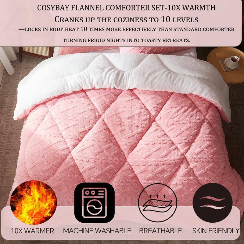 Cosybay Halloween Plush Sherpa comforter set Queen size(Twin size:2pcs),Heavyweight holiday bedding set,Cozy thick Snowflake comforter for Christmas,Luxurious 450g Milk Velvet reversible blanket with Pillowcases, Machine Washable, Bedroom Accessories