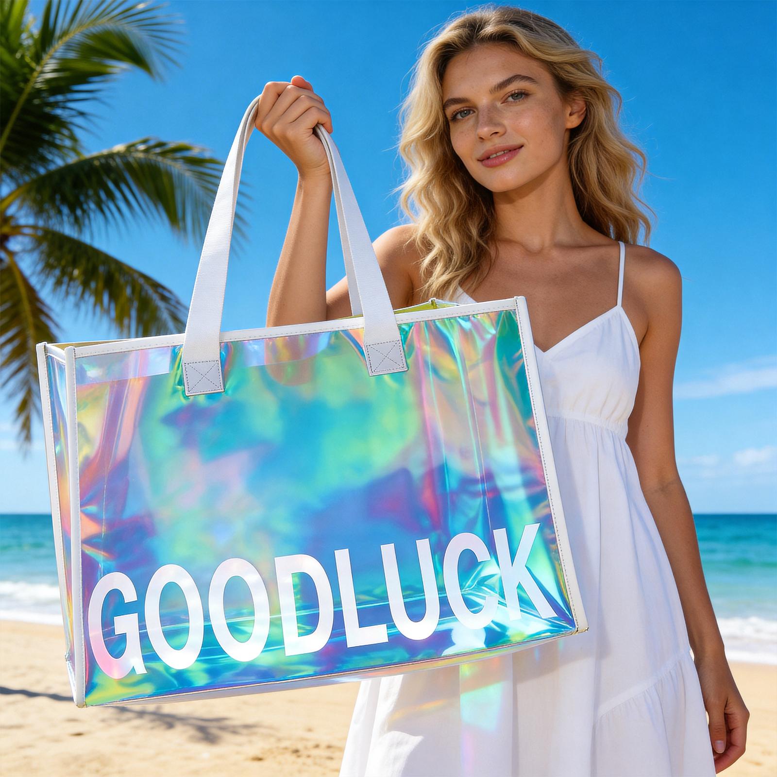 Aidonger Iridescent Clear PVC Beach Tote – Waterproof Jelly Pool Bag for Summer Concert & Travel