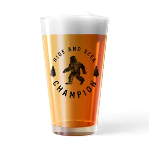 Hide and Seek Champion Pint Glass Funny Bigfoot Sasquatch Joke Novelty Cup-16 oz Funny Drinking Glasses Funny Sarcastic  Novelty Drinking Glasses White Standard