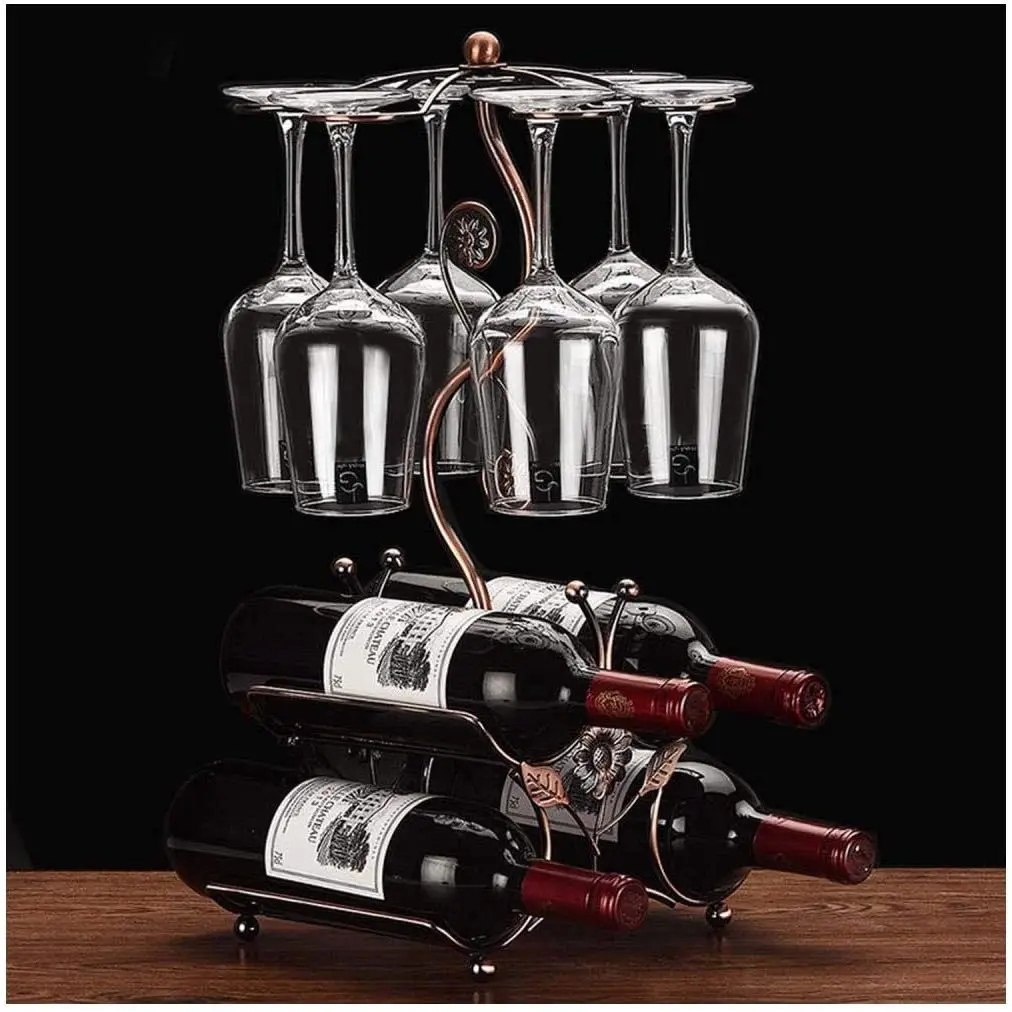 Wine Rack with Glass Holder-wine bottle holder-Hold 4 Wine Bottles and 6 Glasses-Perfect for Home Kitchen Decor & Kitchen Storage Rack