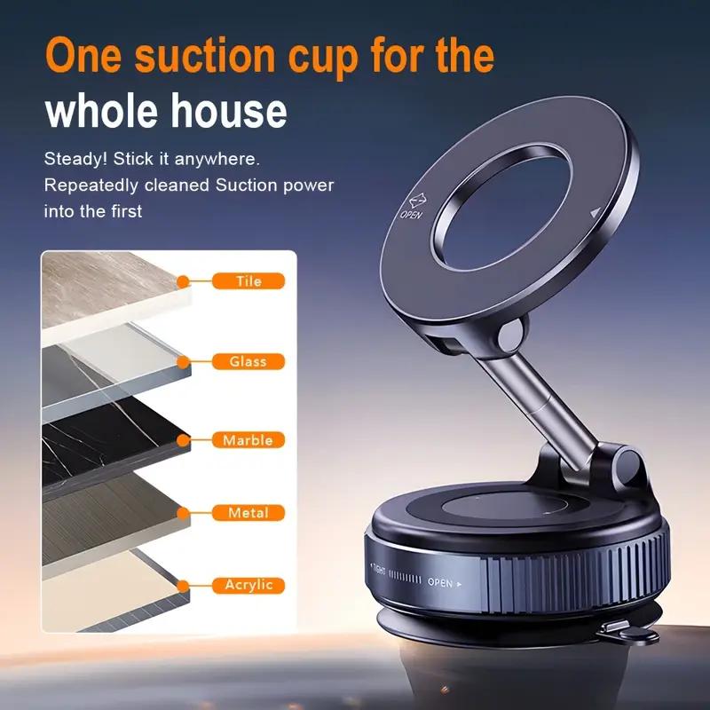 Magnetic Car Phone Holder - 360° Rotation & Folding, Equipped with Vacuum Suction Cup, Suitable for Car, Gym, Office & Driving Use