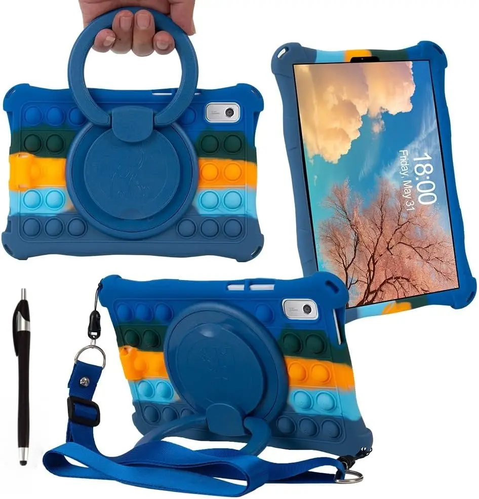 Case for Lenovo Tab M9 Tablet 9-inch 360° Rotating Colorful Silicone Case Kid-Friendly case for Lenovo Tab M9 (310FU) (Colorful Dark Blue, 360° Rotating Type)