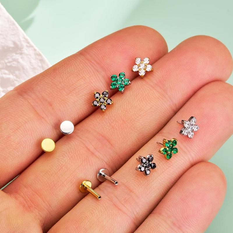 Oufer 16G Flower Threadless Push Pin CZ Flat Back Helix Tragus Flat Helix Cartilage Stud Earring
