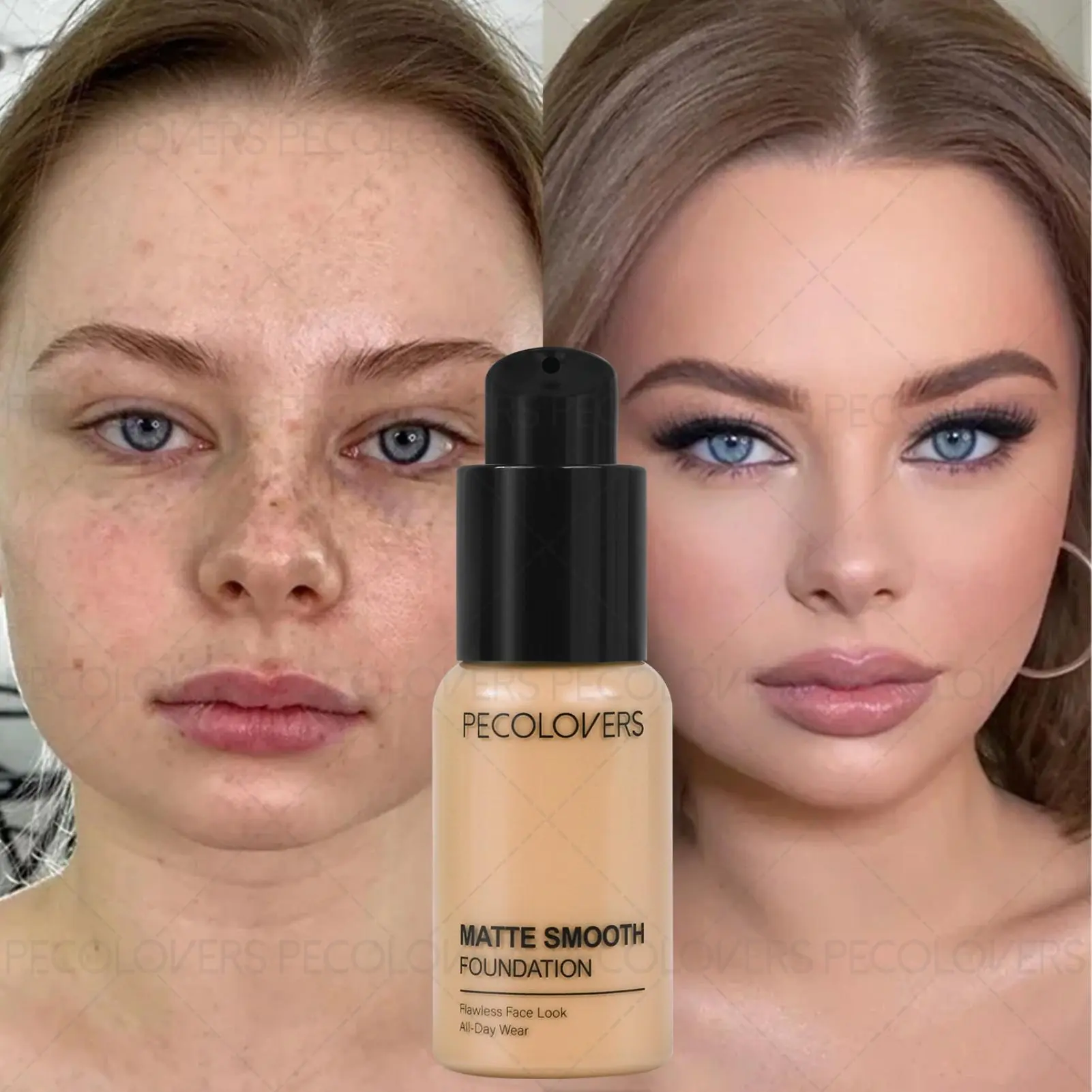 1PC Pro Flawless Liquid Foundation - Concealer-Foundation Hybrid, Full Coverage, High Coverage, Matte Finish, Waterproof, Long-Lasting Formula for Dark Circles, Acne, Blemishes, Suitable for All Skin Types and Tones, Longwearing Waterproof Makeup