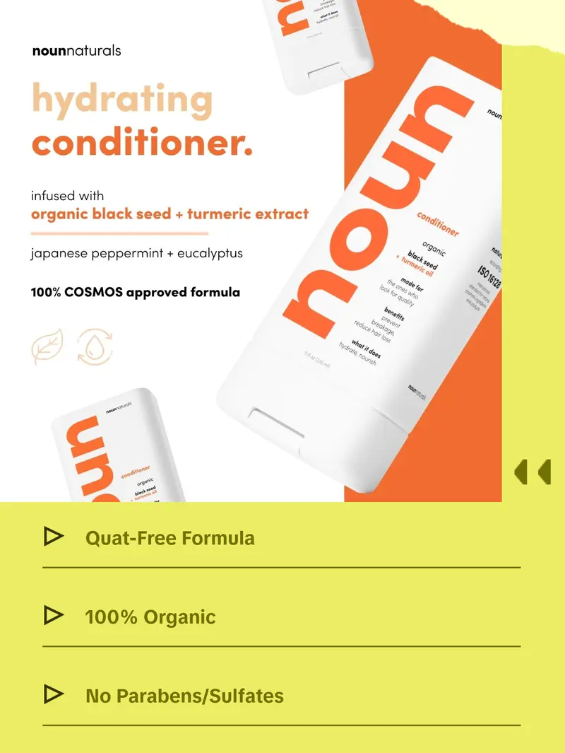 Noun Naturals Blackseed Conditioner Premium 100% COSMOS Organic Hydrating for All Hair Types with Brassicyl Valinate Esylate & Extracts | Salon grade performance powered by nature