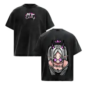 Frieren Streetwear Vintage Washed Anime T-Shirt | Demon Elf Girl Purple Crown Graphic Tee | Oversized Retro Shirt | Heavy Cotton Grunge Gift for Frieren Fans apparel manga