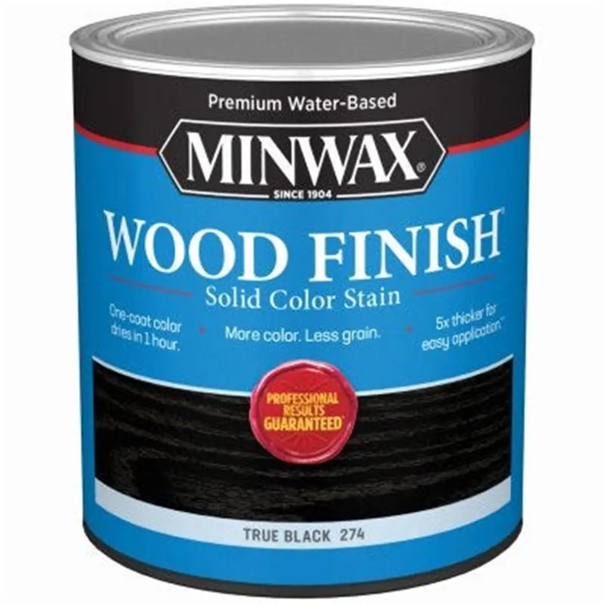Minwax 271544 1 qt. Low Odor Interior Wood Finish Stain, Water-Based Solid Color - True Black, Cleans Up With Soap And Water, Dries In 1 Hour, Indoor, Less Wood Grain, One Coat