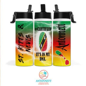 Antonnett “Certified: It’s In My DNA” Personalized 22 oz Water Bottle – Stainless Steel, 2.96x11 in., Built-In Straw, Handle, Flag Meaning Display Card, Multilingual Options, Custom Name in 12 Fonts, Caribbean-Inspired Design for Daily Hydration