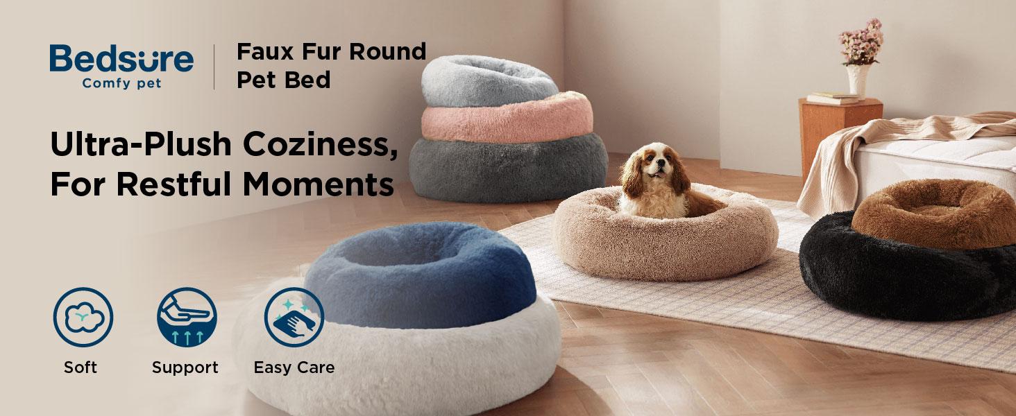 Bedsure Calming Donut Dog Bed for Dogs-Ultra Soft Plush Faux Fur Cozy Pet Bed with Non Slip Bottom & Machine Washable Cover Pad, Valentine’s Day Choice