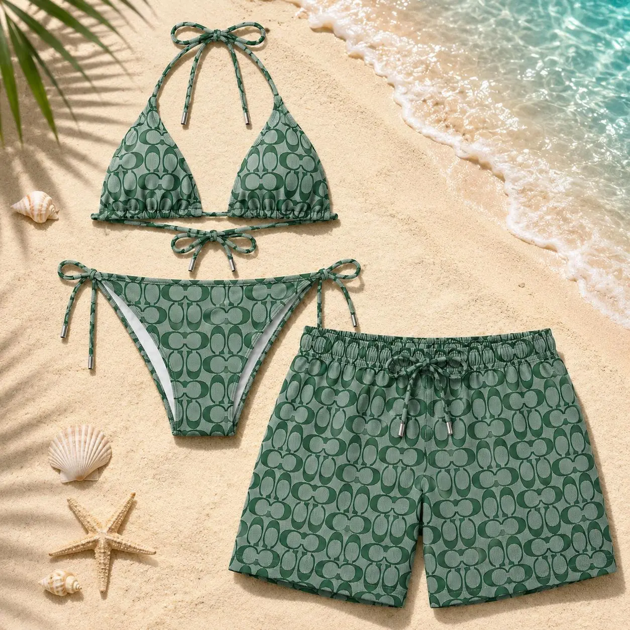 C-Green Matching Couple Swimwear Set 2026, Viral Couple Bikini & Men’s Swim Shorts, Trendy Beach Vacation Gift