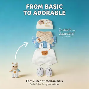 TEDDY HUGGY Clothes Only - For 12-Inch Plush Bears |12-inch White Bear with Workwear Five-piece Set