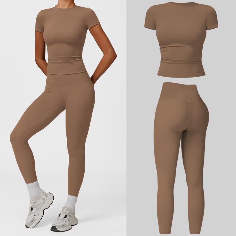 MFVIM 2-Piece Impact  Set for  Women's Long/Short Sleeve T-Shirt Tank Top +  Impact Shorts with Butt Lift, Seamless  Biker Shorts, Going Out  Set,  Clothing, Skinny Sports Apparel, Compression Activewear  Wear  Clothin gym fitness workout Yoga Bottoms