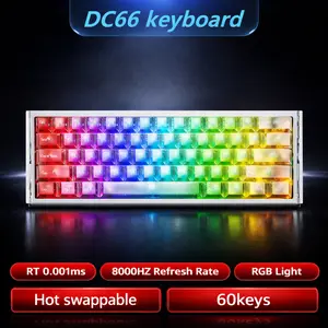 DICHEN DC66 Mini 60% Gaming Keyboard, RGB Backlit,Adjustable Actuation, Hall Effect,Rapid Trigger 0.01ms, CNC  Wired Compact Aluminum Hollow Frame, 8000 Hz Polling Rate, Hot-Swap gaming accessories keyboards for gaming