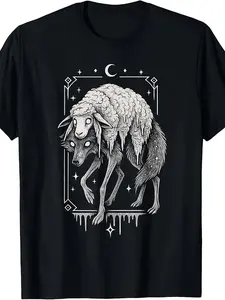 Men' & Women' Wolf & Sheep Horror Folklore T-Shirt & Hoodie - Scary Goth Alt Aesthetic Pure Cotton 220G, Creepy Wolf Sheep Panel for - Wear, Gothic Unisex Tee suitable for Themed Events & Everyday Outfits