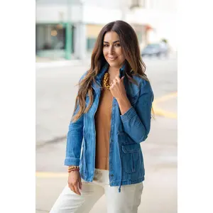 Denim Cinched Waist Utility Jacket