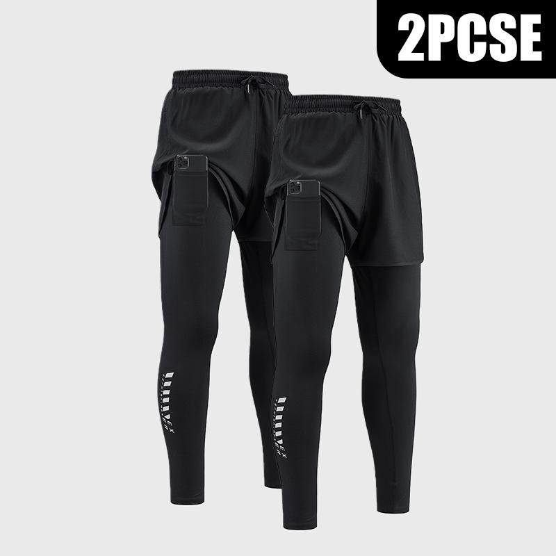 Men's 2-In-1 Quick Dry Breathable Elastic Running Pants with Elastic Waistband, Built-In Phone Pocket & Towel Loop, Breathable Comfort Quick-Dry Fabric for All Seasons, Perfect for Outdoor Running and Gym Workouts Outdoor Activities Trousers must-have