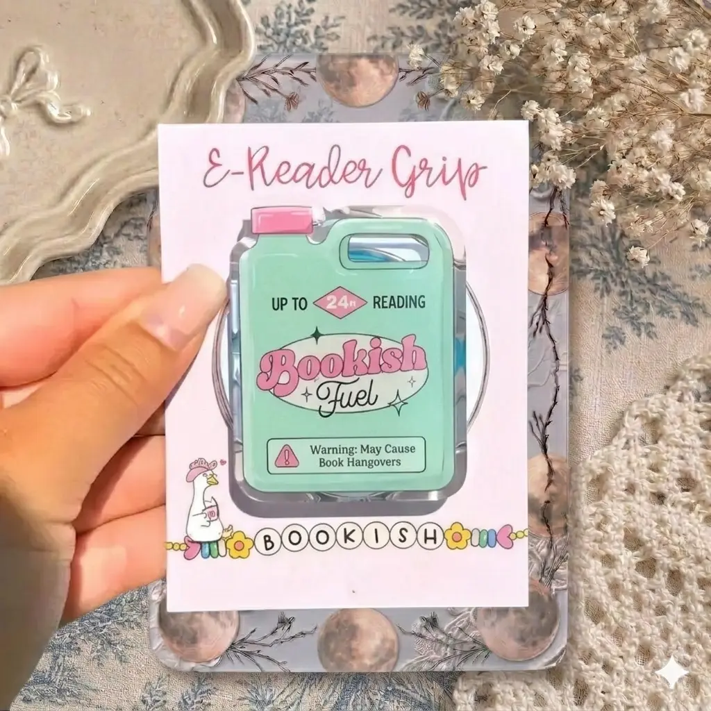 Bookish Fuel E-Reader Grip – Aesthetic Reading Lover Pop Socket, Funny Book Hangover Quote Phone Holder, Collapsible Accessory for Kindle & Smartphones, Unique Gift for Readers