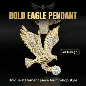 Hiltopia Eagle Pendant Cuban Chain & Miami Necklaces, Big Eagle Pendent and Chain with Design，Hip Hop Cuban Link Chains for Men，Gold plating，pendant necklace，hip hop titanium necklace
