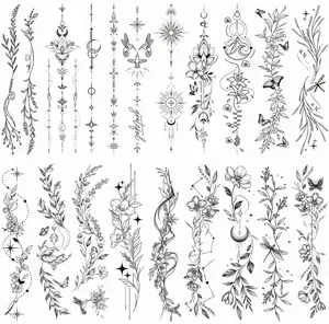 Tazimi Temporary Tattoos For Women Girls-24 Sheets Branch Flower Leaf Wild Plants Sketch Realistic Long-lasting Tattoo Stickers Waterproof Tattoo Sets for Arm Collarbone Leg Backbone Body Art
