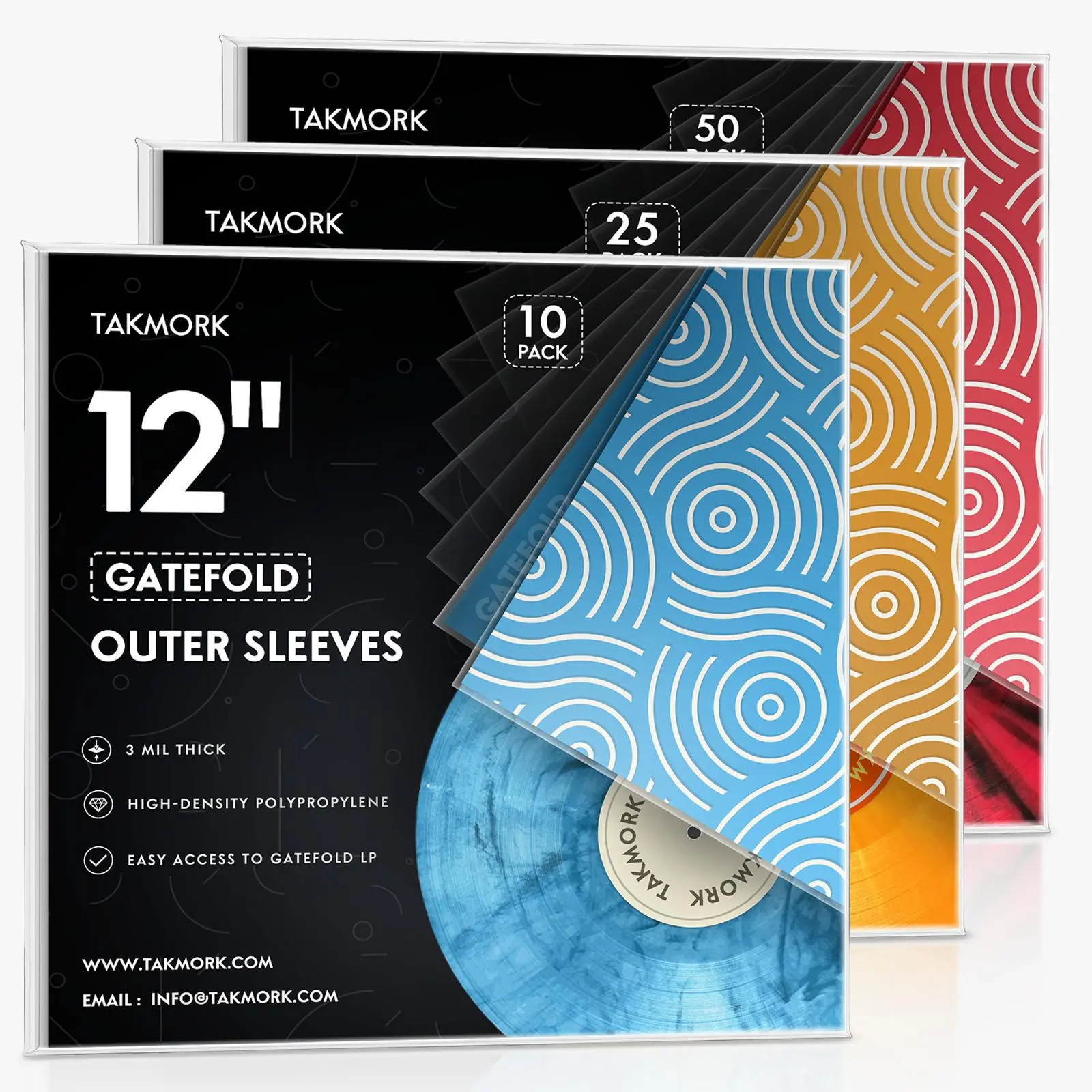 TAKMORK 12 in Vinyl Record Gatefold Outer Sleeves, Crystal Clear 3 Mil Thick Polypropylene, Anti-Static Scratch Protection Trading Card Accessory Sleeves Album Durability