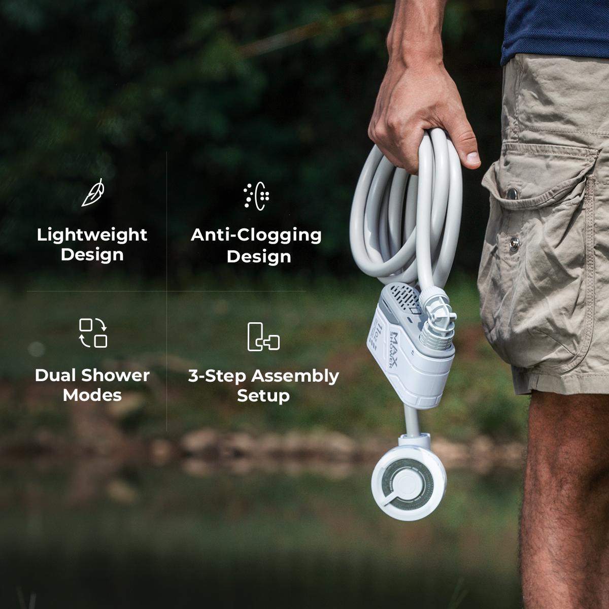 FLEXTAIL MAX SHOWER 11oz Portable Rechargeable Instant Outdoor Camping Shower with USB-C, Shower Pump for Hiking, Car Wash, Pet Cleaning, Beach Vacations Hiking Essentials Travel Accessories