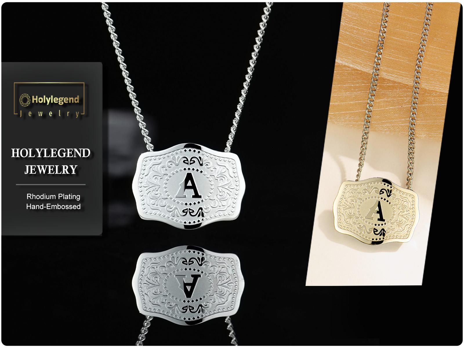 Holylegend Initial Letter Pendant Necklace with Embossed Belt Buckle,Trendy jewelry, Personalized initial necklace, Handmade fashion accessory,CowTag Western Style Jewelry, Gift for Men Women, Buy 1 Get 1 Free Chain,18"+2" Extender Length