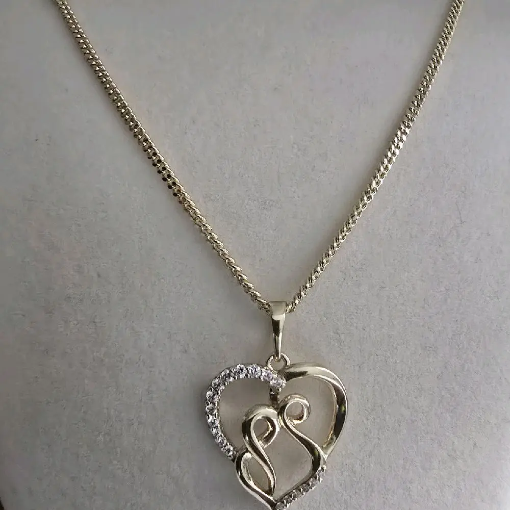 Women's Diamond Studded Heart Shaped Fashion Necklace, Double Heart Costume Jewelry Accessory, Diamond Studded Pendant