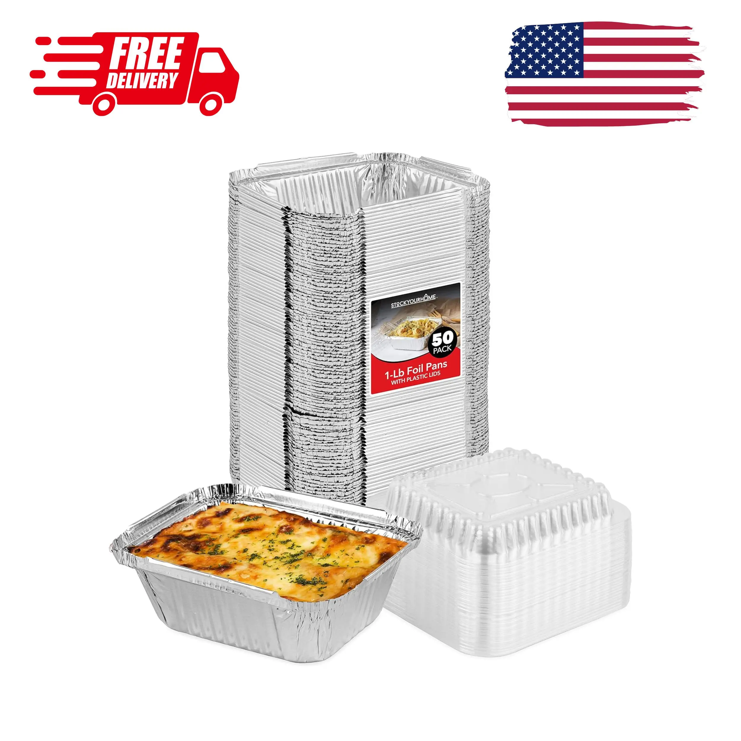 1 lb Small Aluminum Pans with Lids (50 Pack)