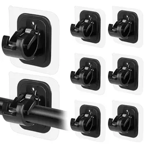 Curtain Rod Brackets No Drilling, 8 PACK Self Adhesive Curtain Rod Holder Hooks, Hangers for Bathroom Kitchen Home Bathroom & Hotel Use