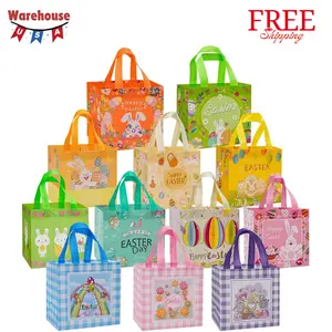 12PCS Easter Gift Bags Large Reusable Bunny Egg Easter Basket 8.3×7.9×5.9inch